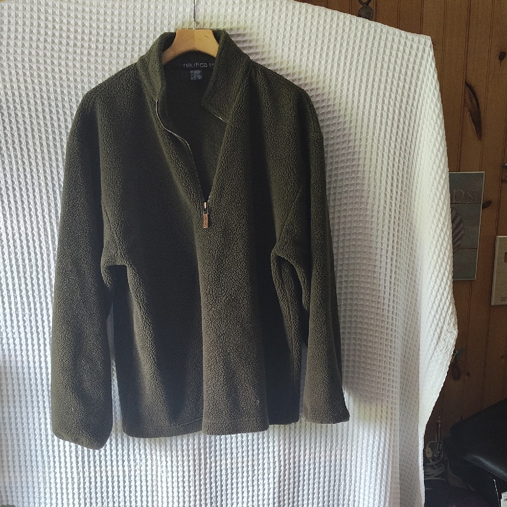 Nautica Men's Quarter Zip Fleece - Forest Green No Pockets Large